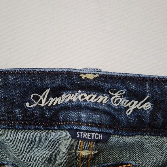 American Eagle Dark Wash Low Rise Skinny Kick Boot Jeans - Picture 6 of 8